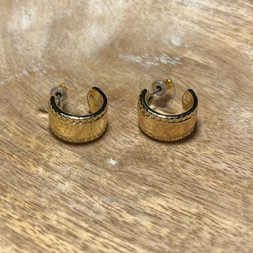Huggie Half Hoop Gold Tone Chunky Earrings - Picture 7 of 9